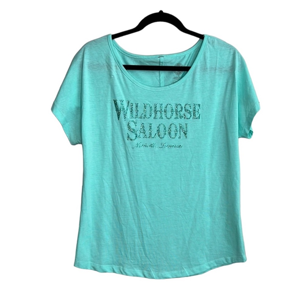 WILDHORSE SALOON Nashville Tennessee aqua glitter logo slouchy top size medium
